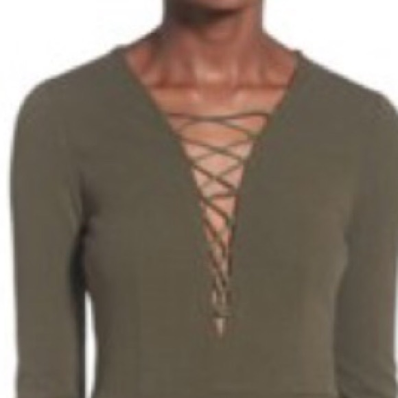 Missguided- Lace-Up khaki Plunge Mini Dress - Picture 4 of 4